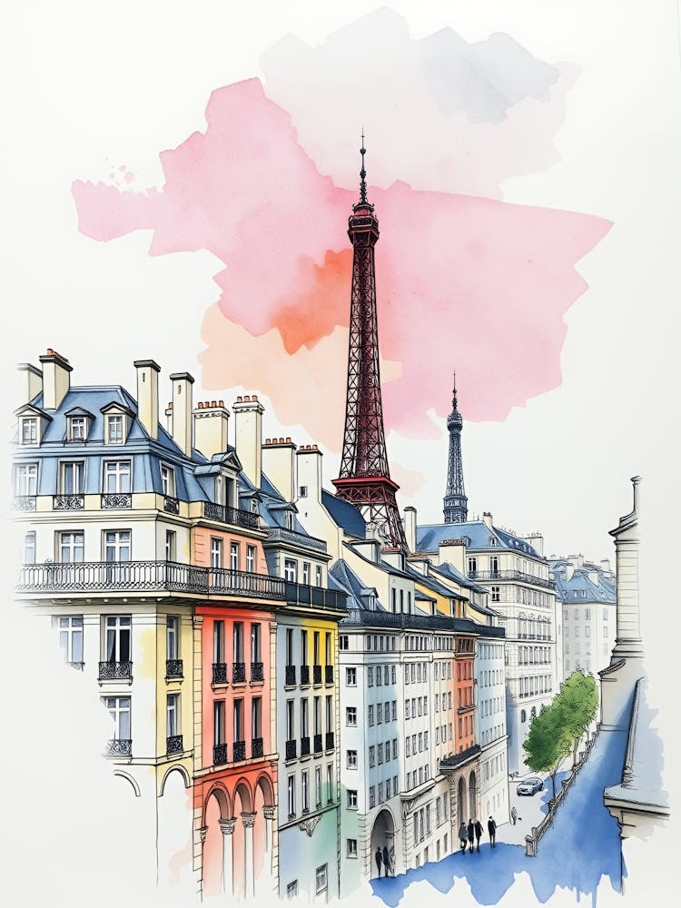 Watercolor Paris Skyline