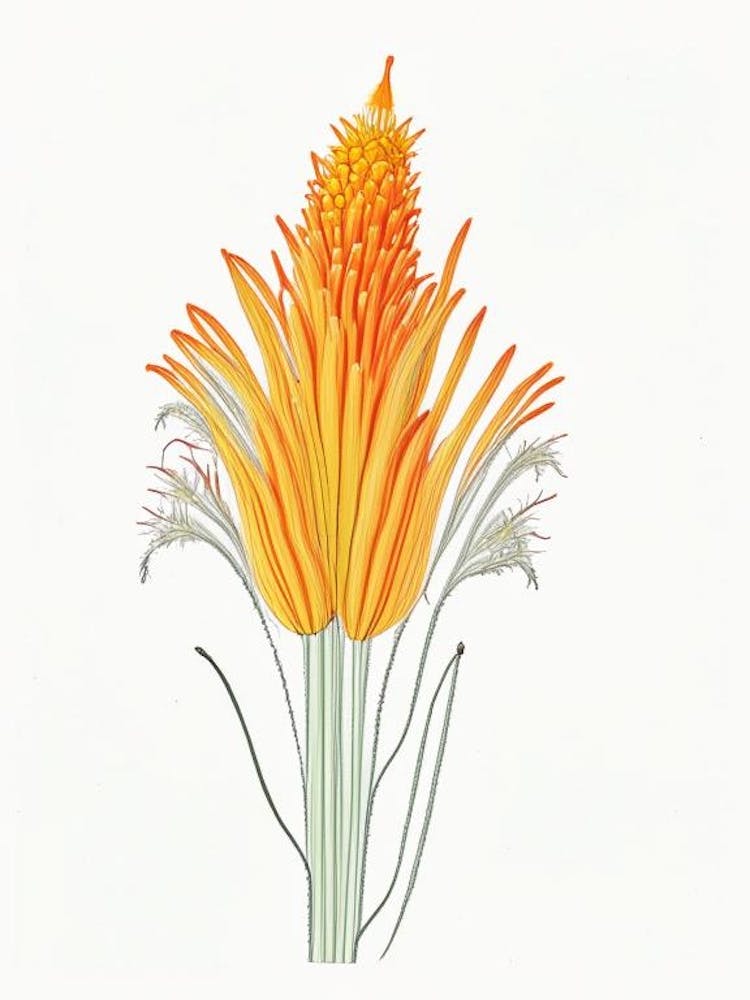 Kniphofia Floral Quentin Blake Inspired Illustration 2 Flower