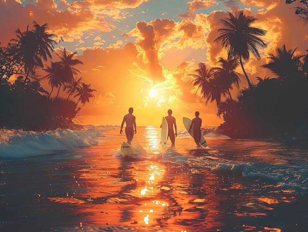 Surfers At Sunset 1