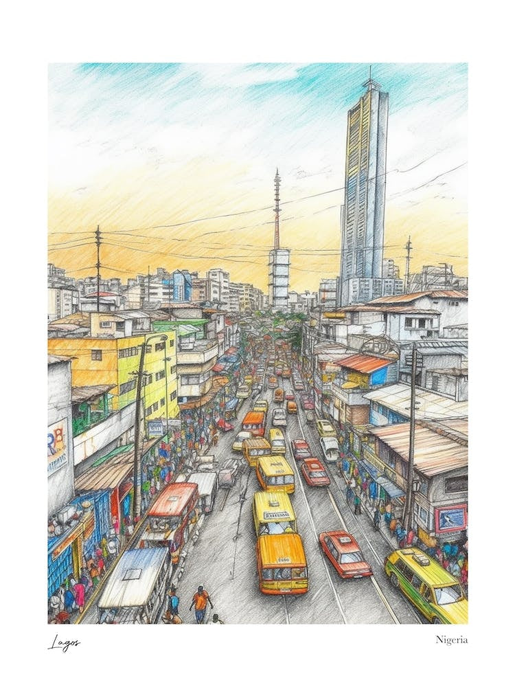 Lagos Nigeria Drawing Pencil Style 1 Travel Poster