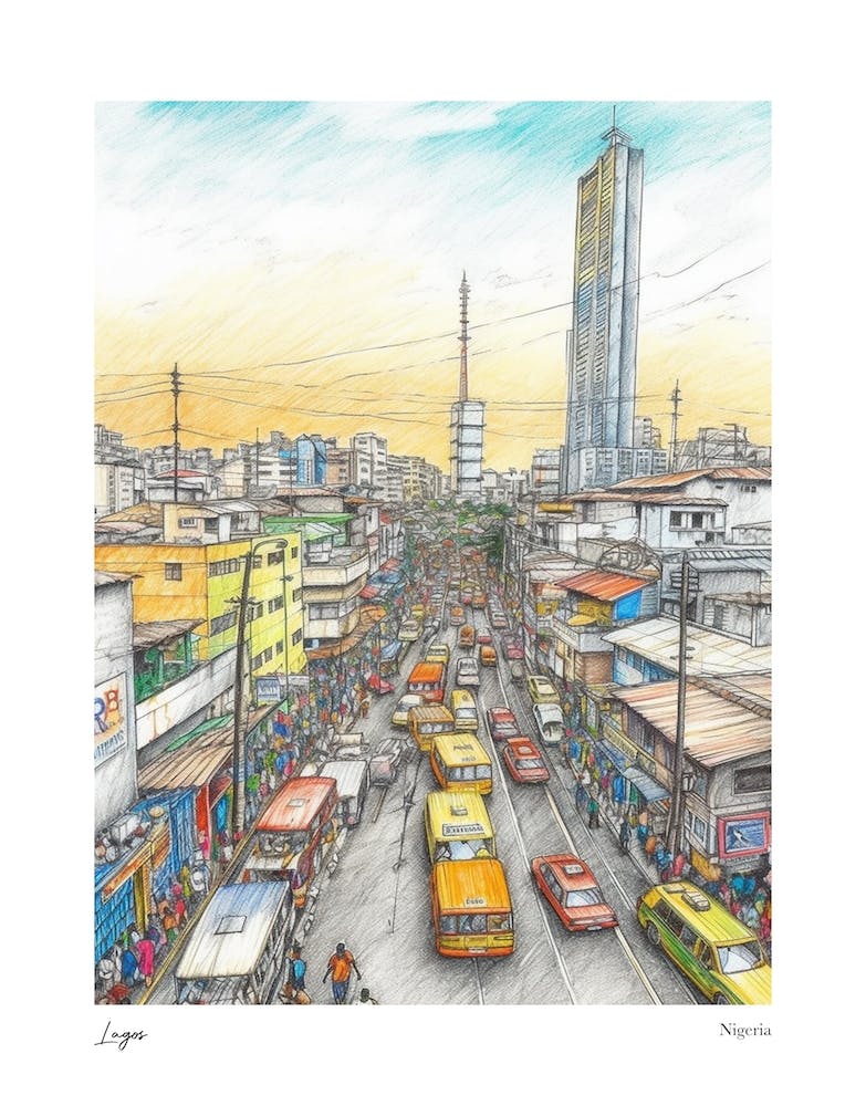Lagos Nigeria Drawing Pencil Style 1 Travel Poster