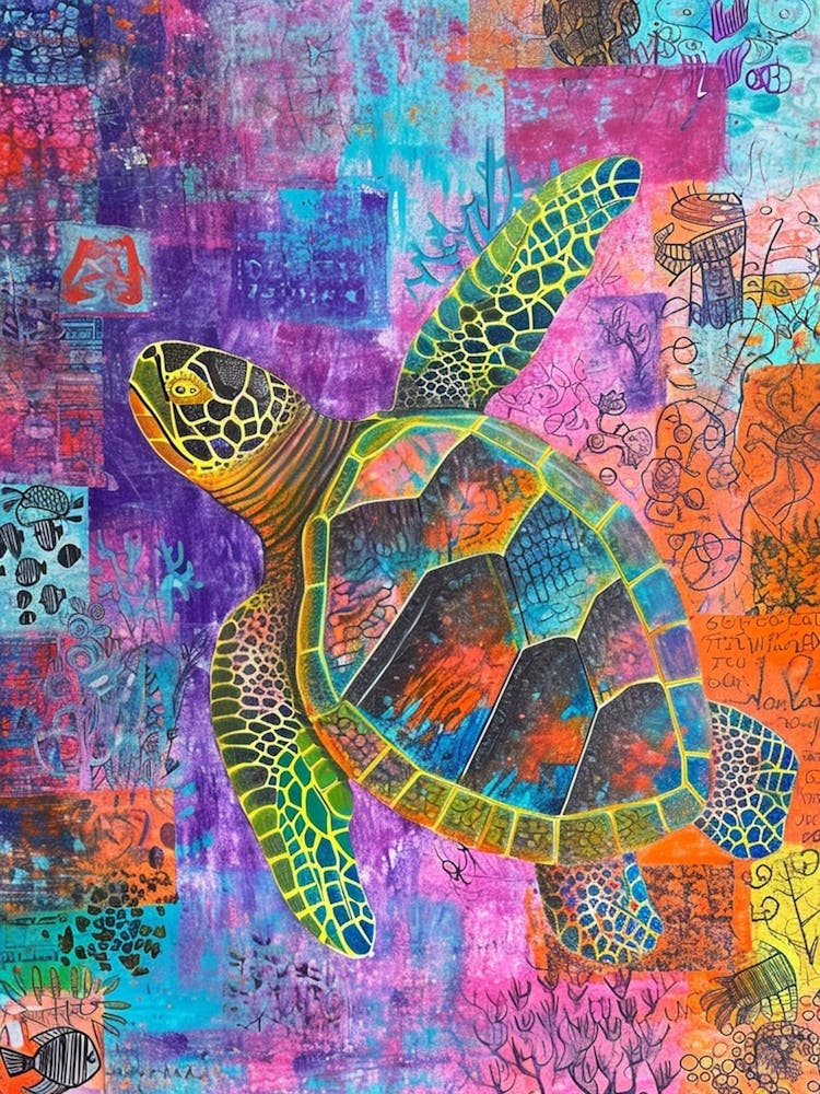 Colourful Tile Sea Turtle Doodle
