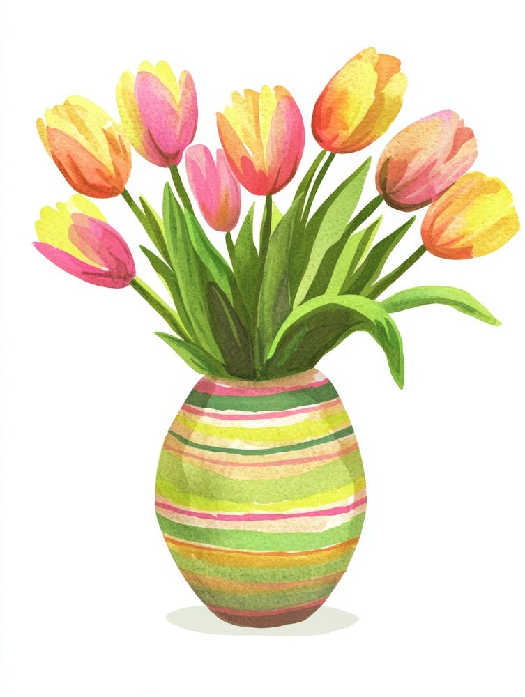 Watercolor Tulips In A Vase