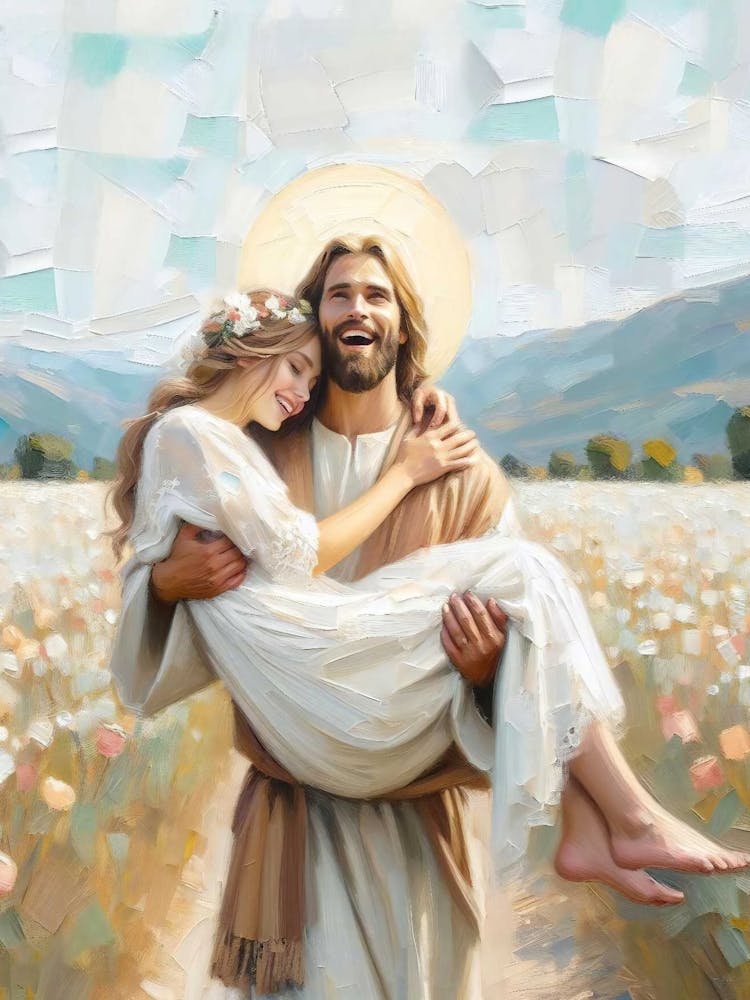 In His Arms, Christian Art, Jesus Heals A Girl, Jesus Art, Lds Painting, Bible Wall Art, Jesus And Girl Painting, Digital Jesus Portrait