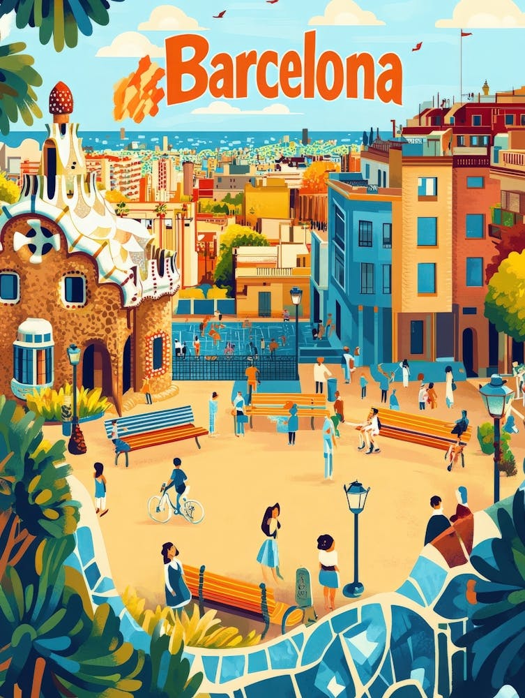 Aihrgdesign A 1970s Inspired Travel Poster For Barcelona 1