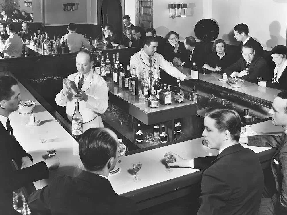 Prohibition Speakeasy Bar, Black and White Old Photo, Vintage Bar Decor
