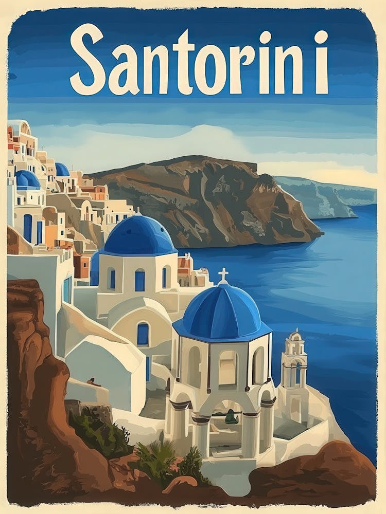 Aihrgdesign A Vintage Travel Poster Of Santorini