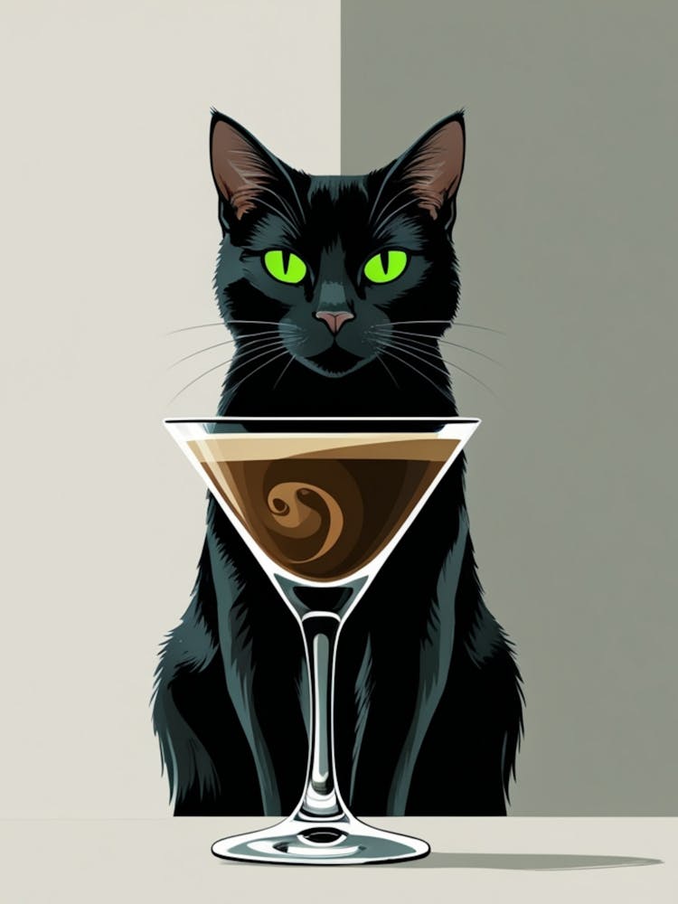Black Cat With A Martini 1