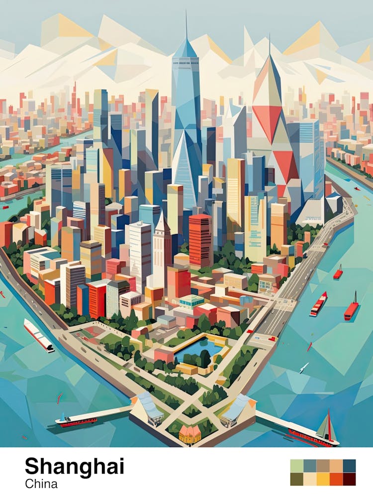 Shanghai, China, Geometrische Illustration 1 Poster