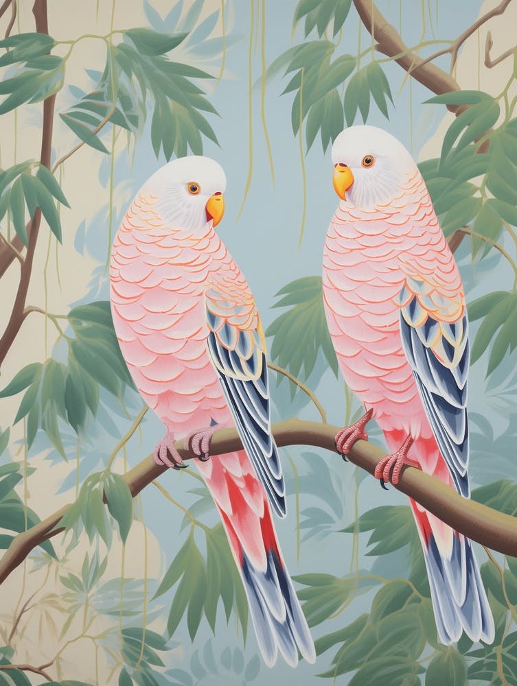 Vintage Japanese Inspired Bird Print Budgerigar 2