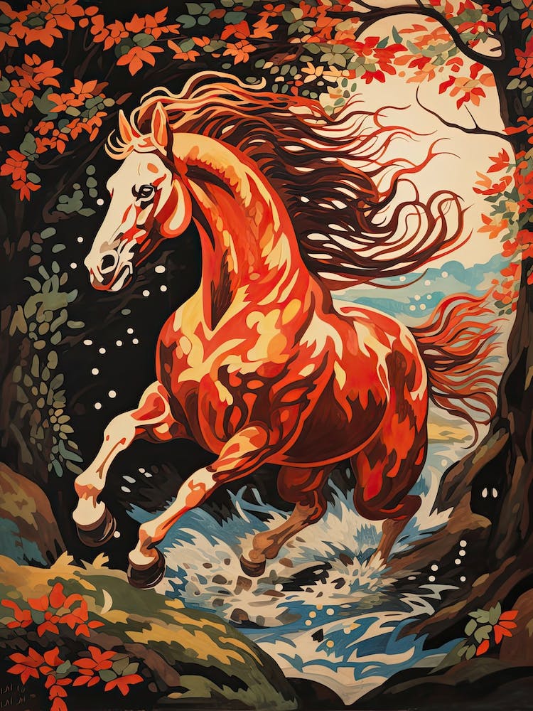A Horse Painting In The Style Of Gouache Painting 3