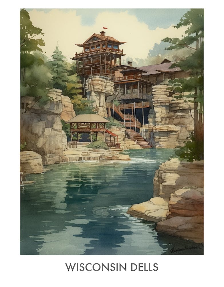 Wisconsin Dells Watercolor 2travel Poster