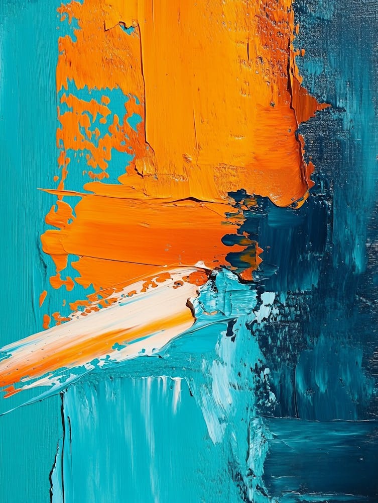 Abstract Vibrant Orange And Cyan Brushstrokes