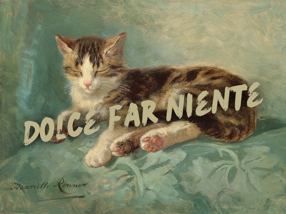 Dolce Far Niente, vintage altered wall art, cat lover art