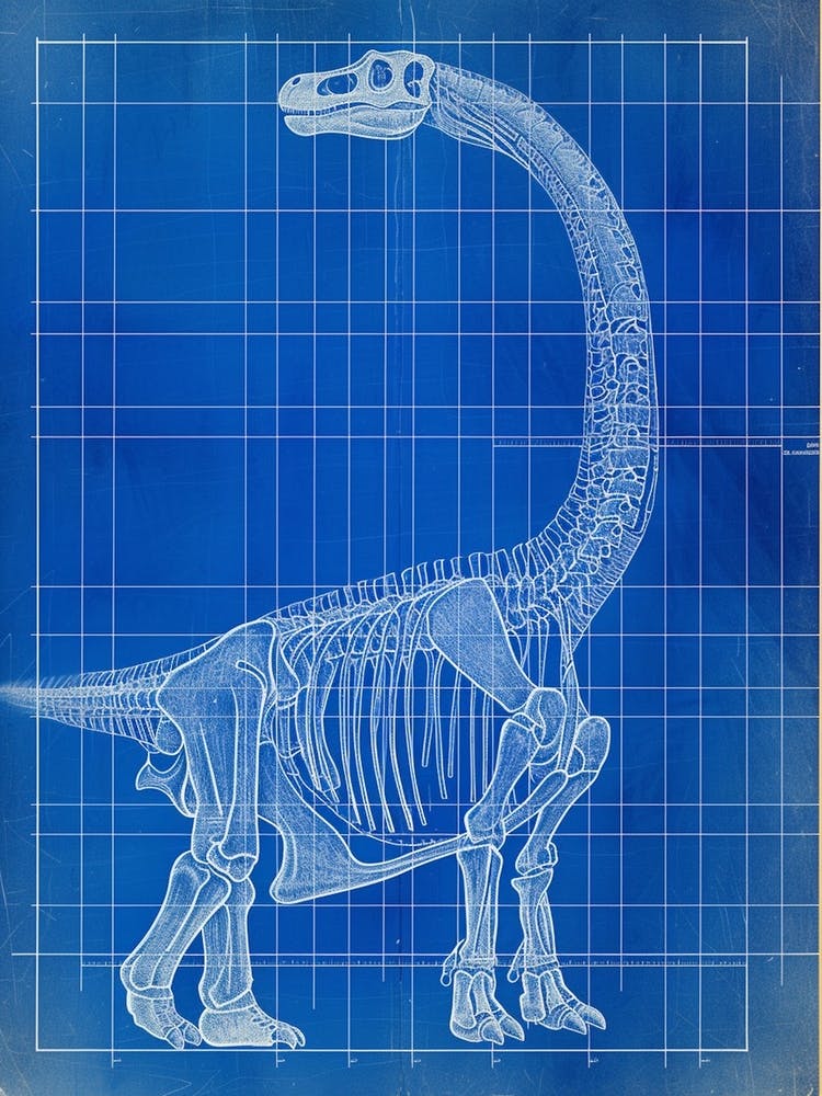 Brachiosaurus Dinosaur Blue Print Sketch 2