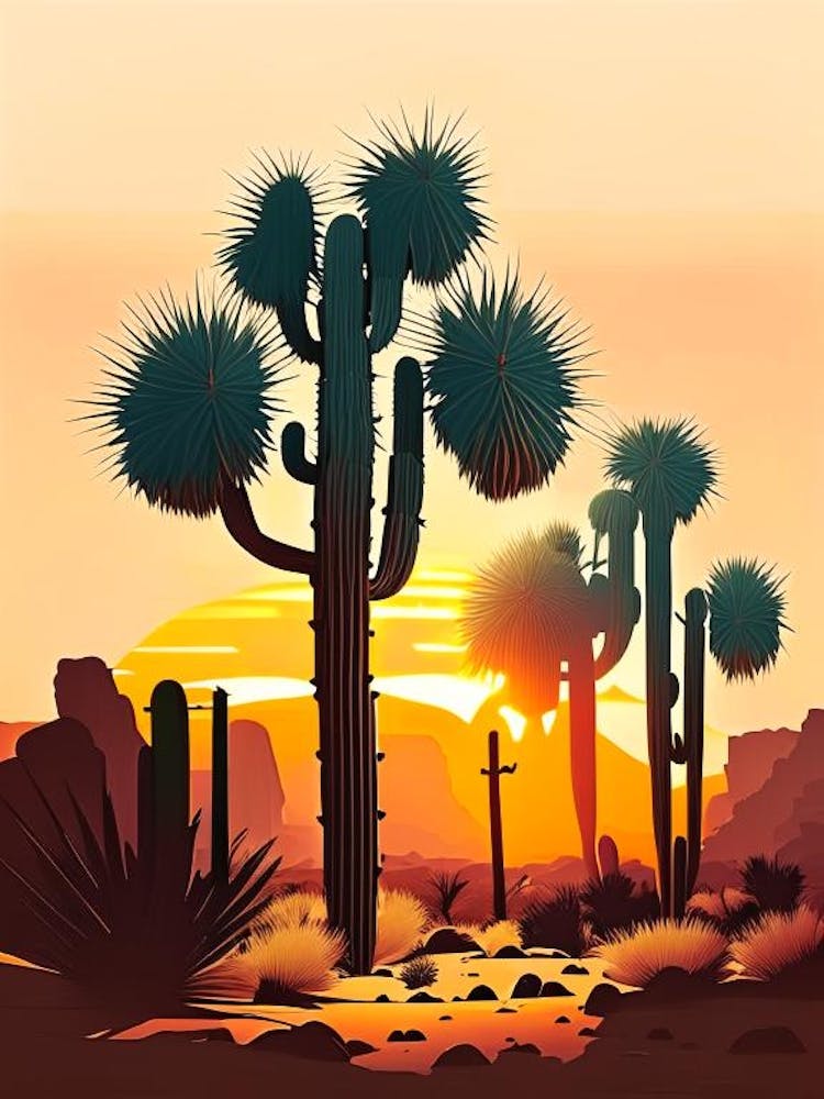 Joshua Trees At Sunrise Retro Illustration (1)