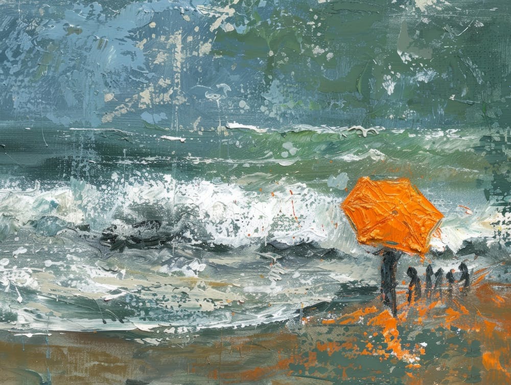Orange Umbrella On The Beach