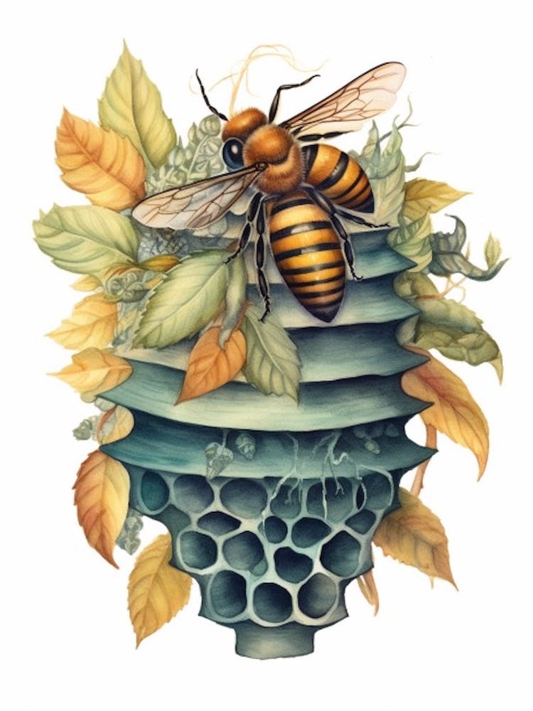 Cuckoo Bee Beehive Watercolour Illustration 1