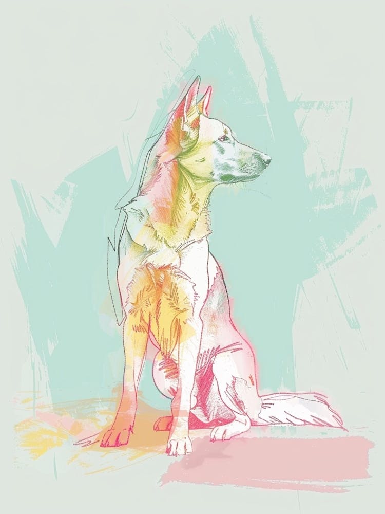German Shepherd Pastel Watercolour Line Drawing 1