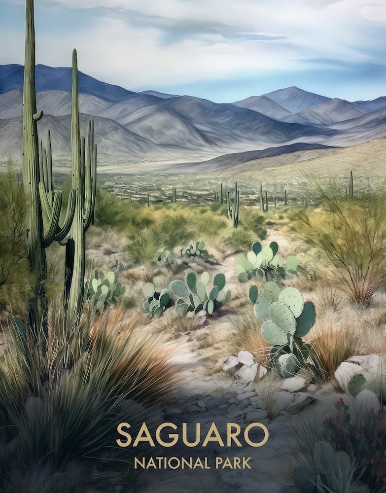 Saguaro National Park Watercolour Vintage Travel Poster 1