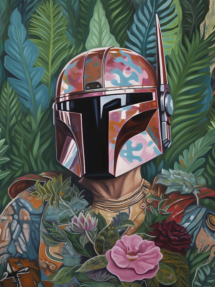 Floral Handpainted Portrait Of The Mandalorian Pedro Pascal 2