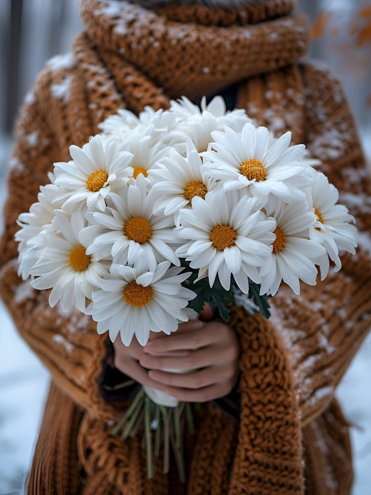 Marguerites blanches dans la neige