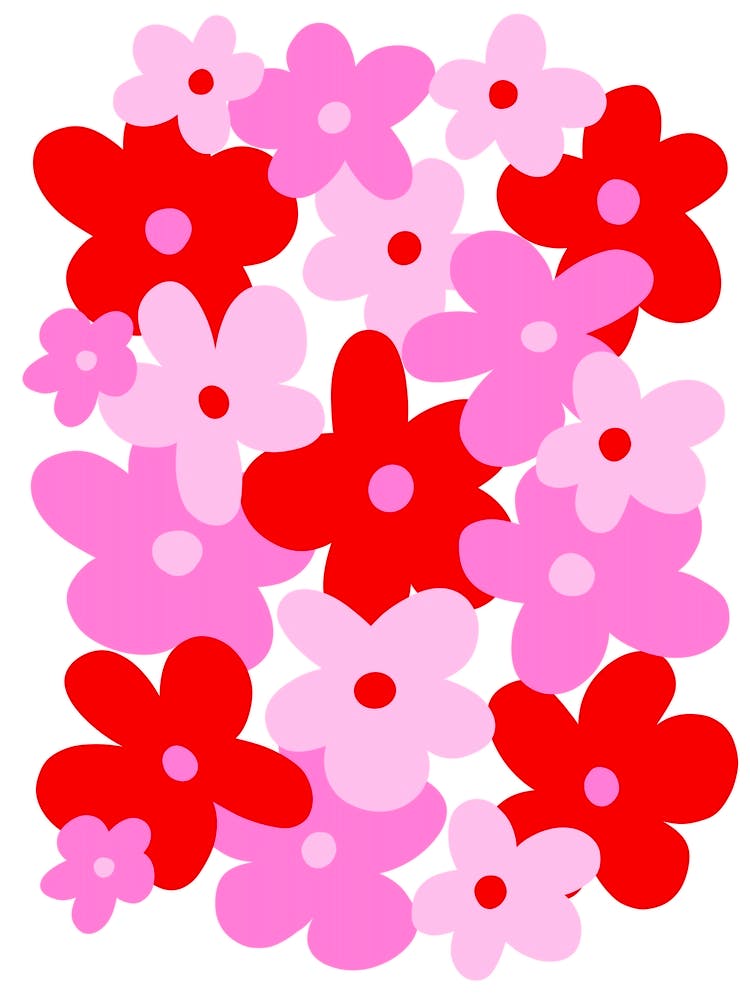 Pink And Red 70s Retro Flower Pattern