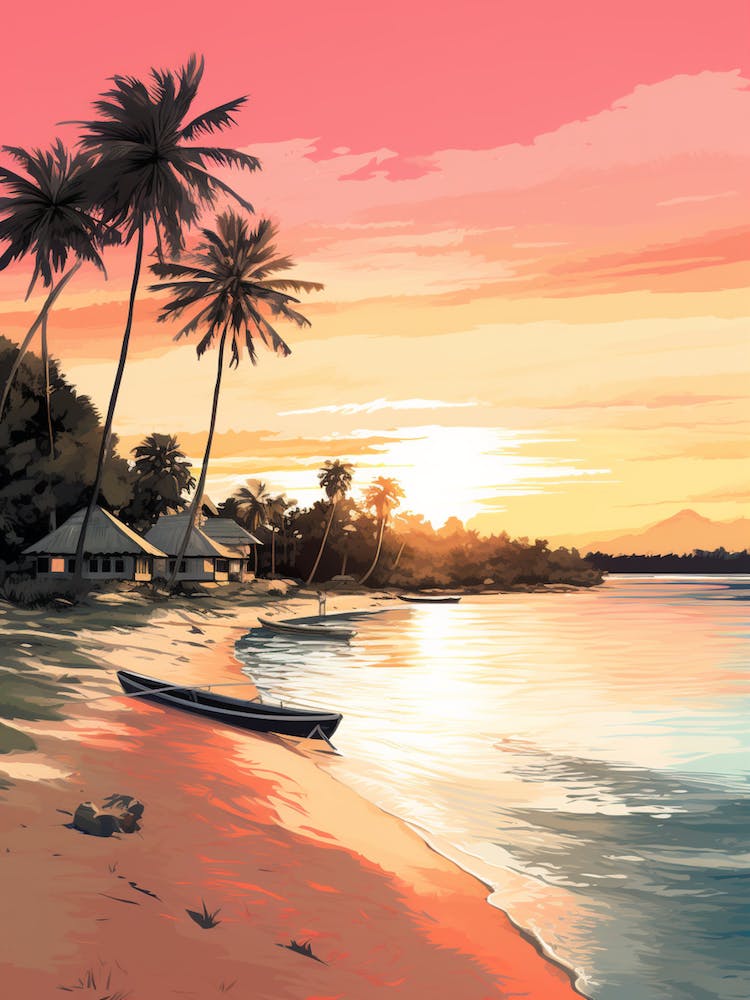 An Illustration In Pink Tones Of  Gili Trawangan Beach Indonesia 4