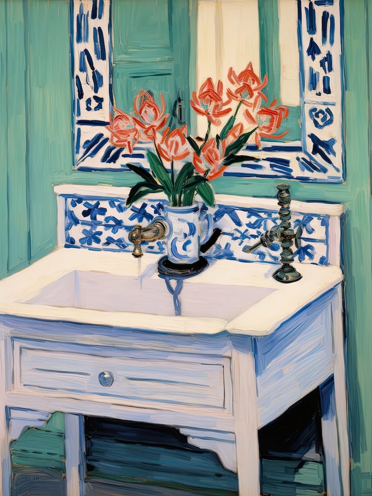Bathroom Vanity Painting With A Freesia Bouquet 2