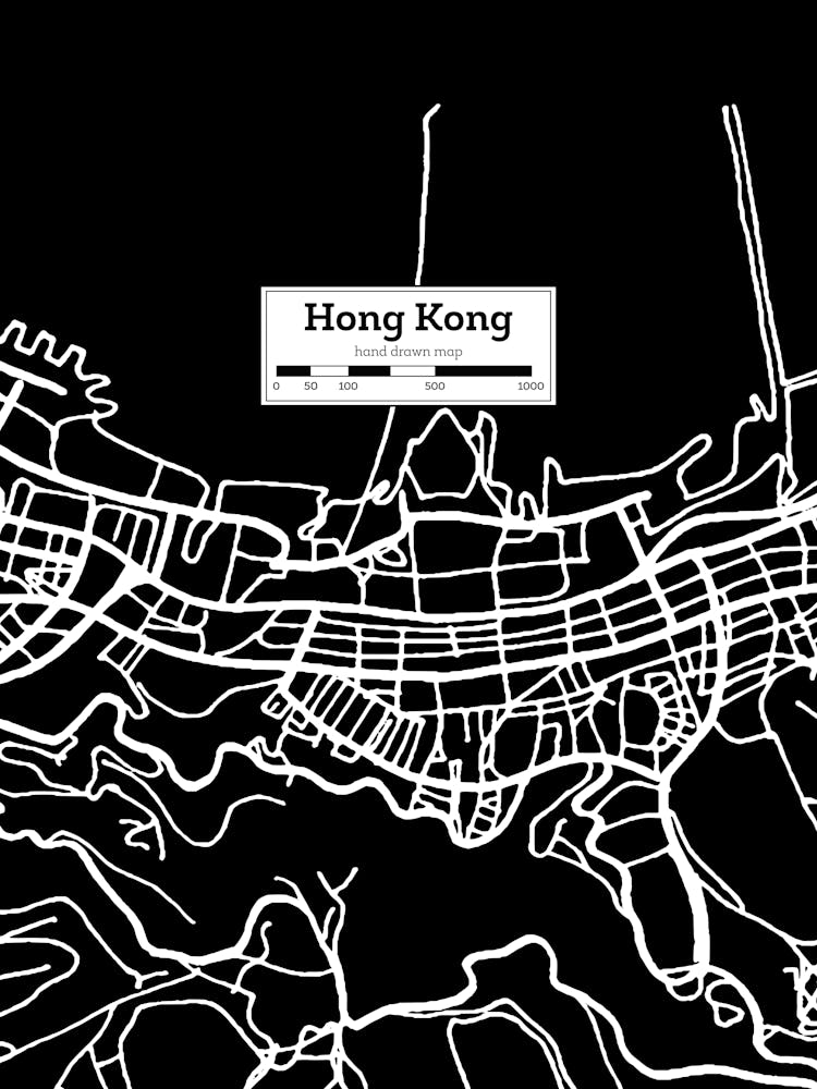 Hong Kong City Map — Hand-drawn map, vector black map