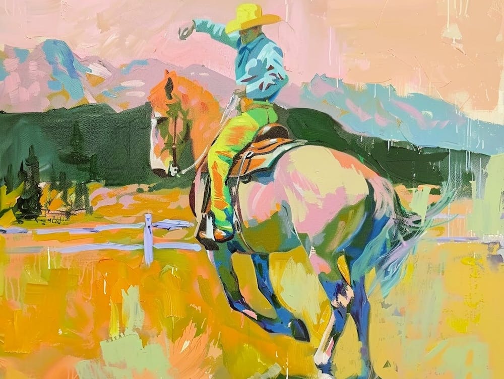 Neon Cowboy In Rocky Mountains 9 Painting
