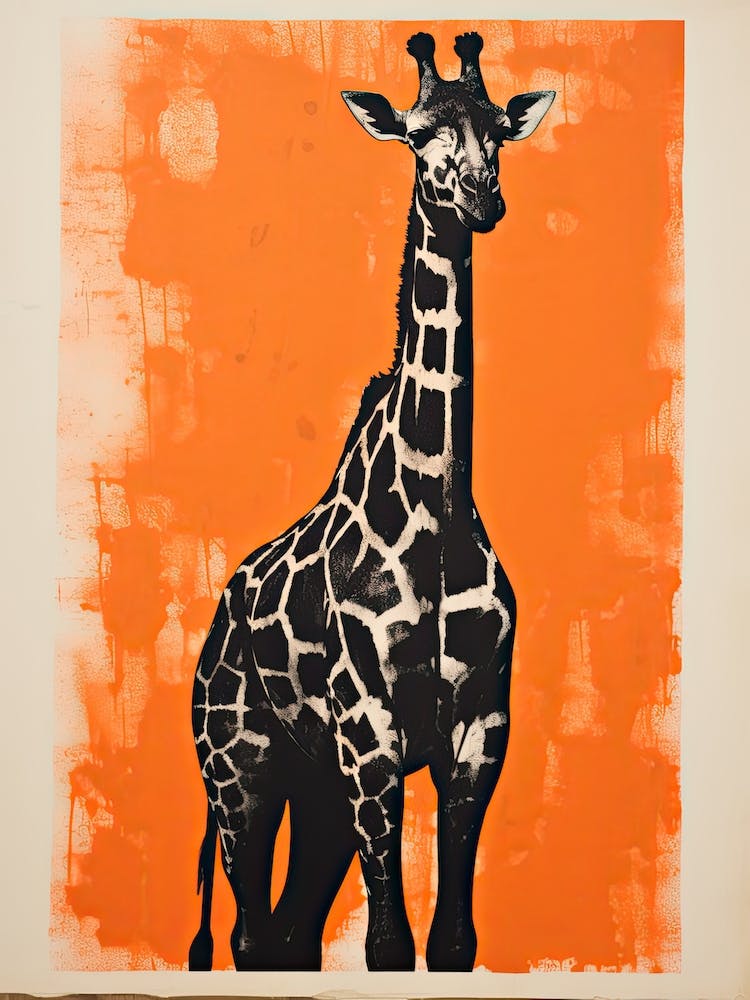 Giraffe, Woodblock Animal  Drawing 7