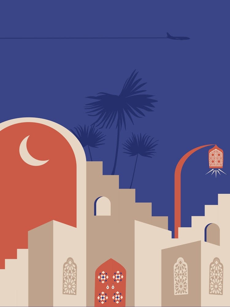 Islamic City. Boho, Boho decor: Egypt, Morocco night poster. Moon