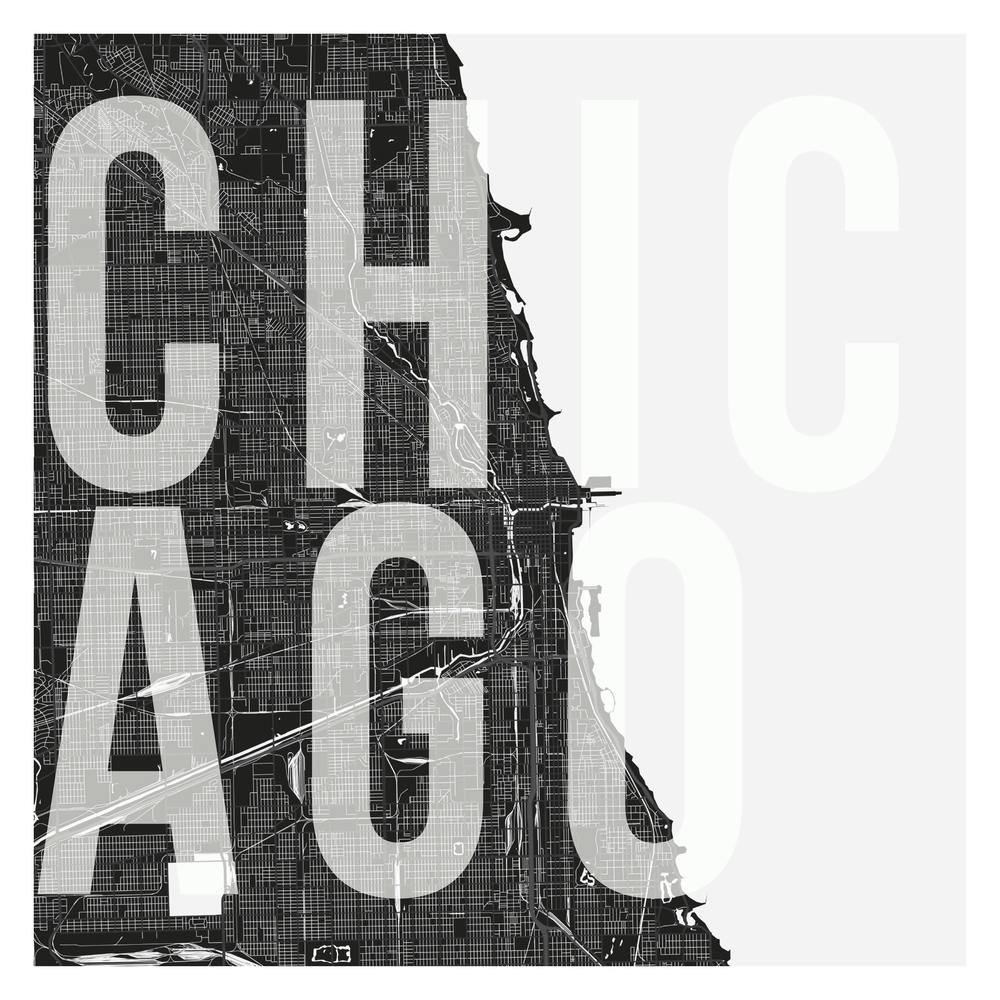 Chicago Mono Street Map Text Overlay Square