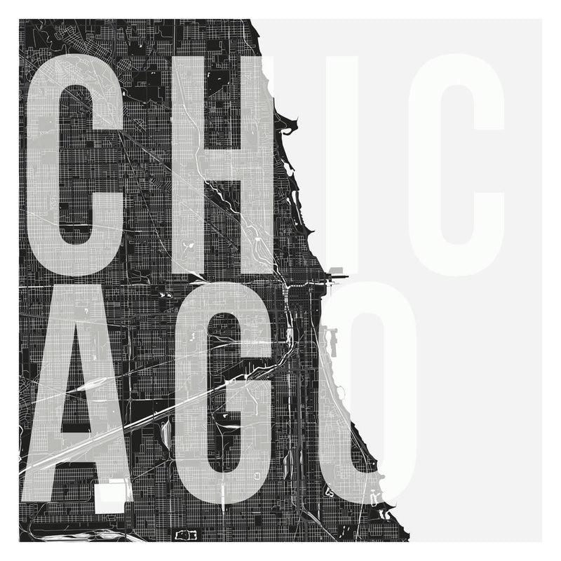 Chicago Mono Street Map Text Overlay Square