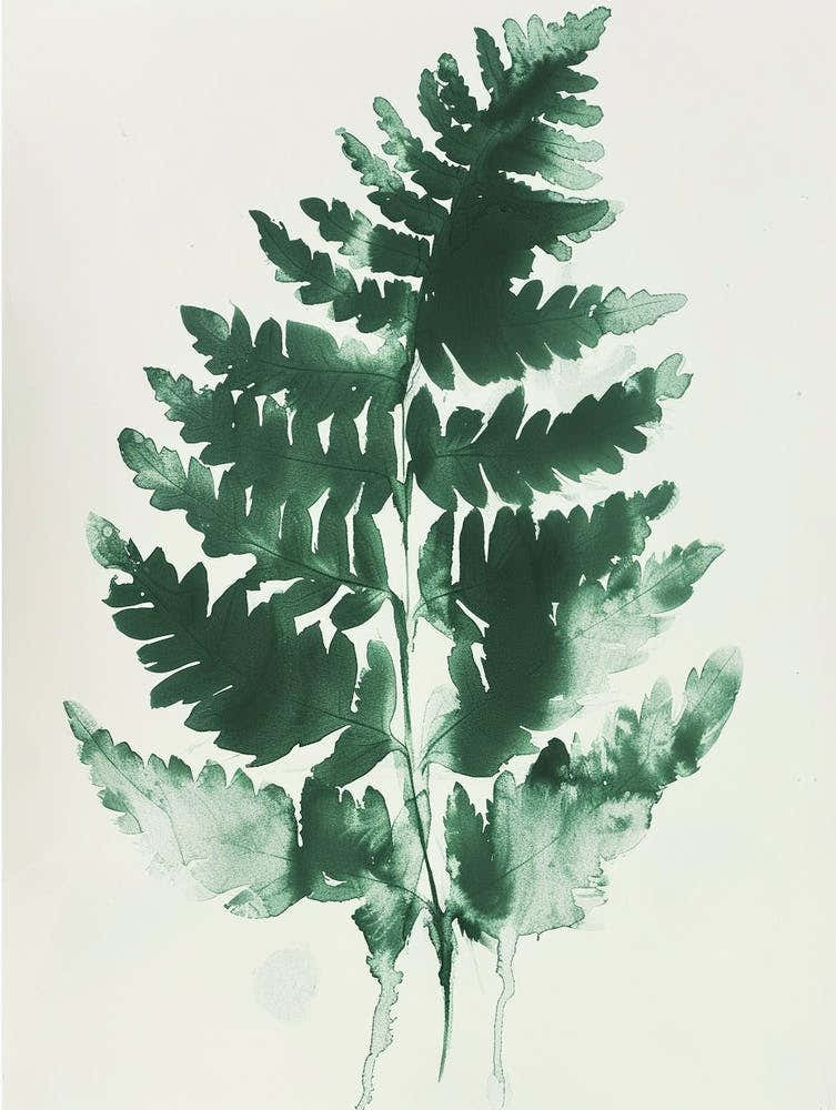 Green Ink Painting Of A Soft Shield Fern 1