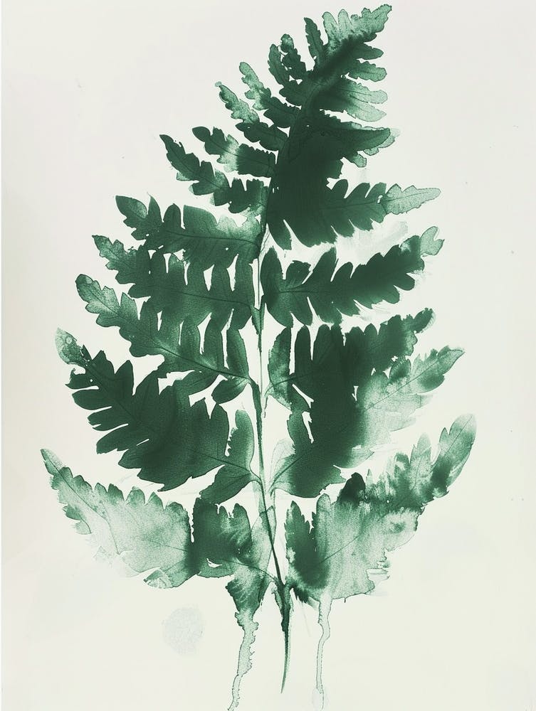 Green Ink Painting Of A Soft Shield Fern 1