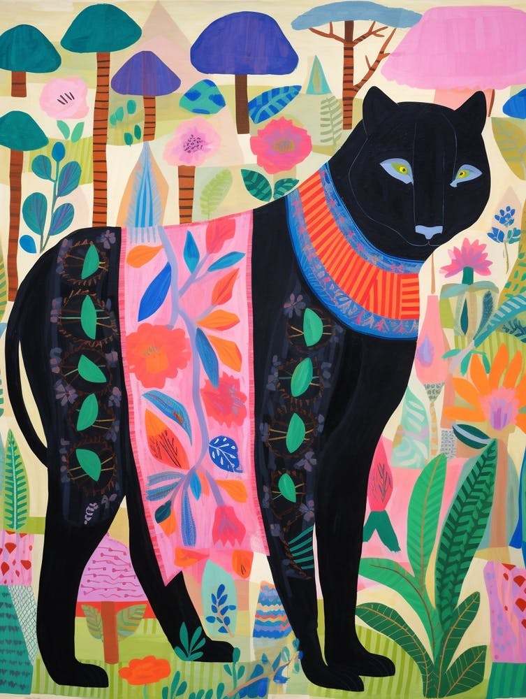 Maximalistisches Tiermalerei Schwarzer Panther 1