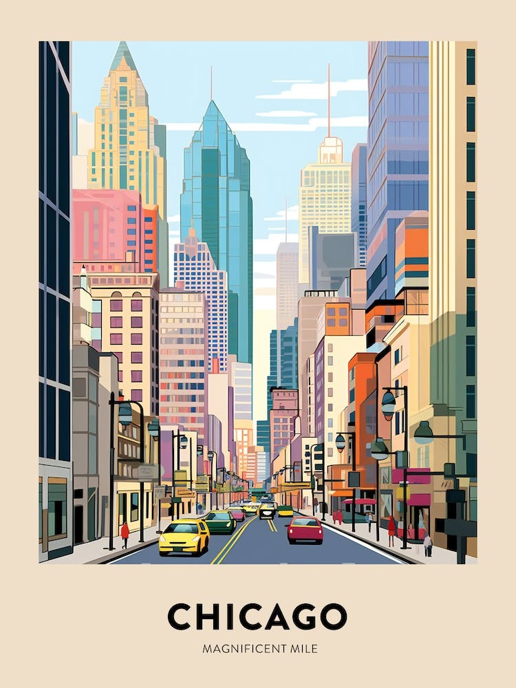Magnificent Mile 3 Chicago Travel Poster