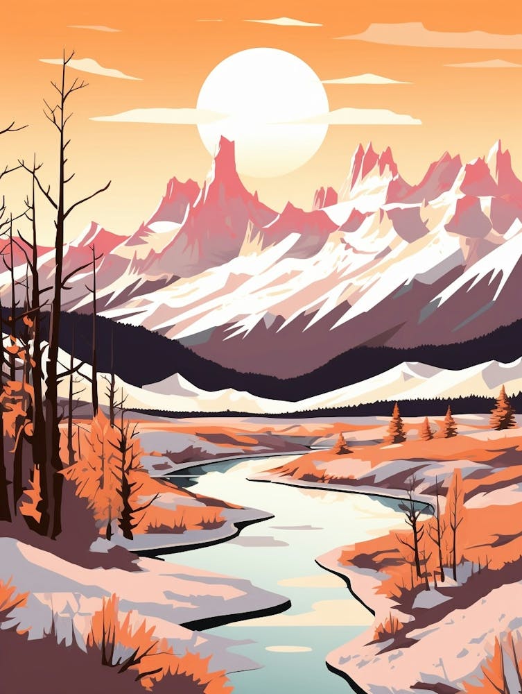 Vintage Winterreise-Illustration Patagonien Argentinien 2