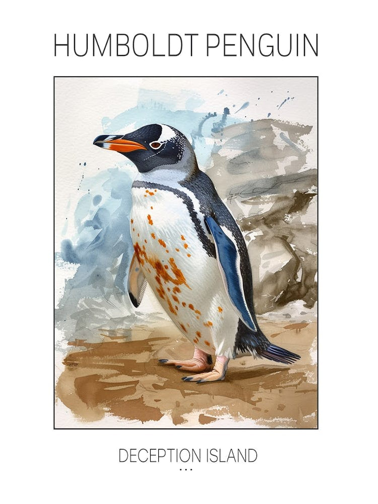 Humboldt Penguin Deception Island Watercolour Painting 2 Poster