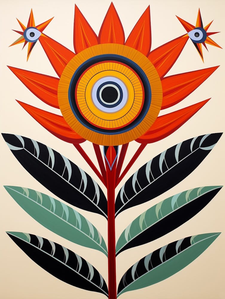 Flower Motif Painting Bird Of Paradise 2