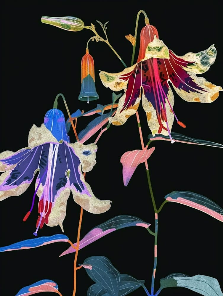 Neon Flowers On Black Canterbury Bells 3