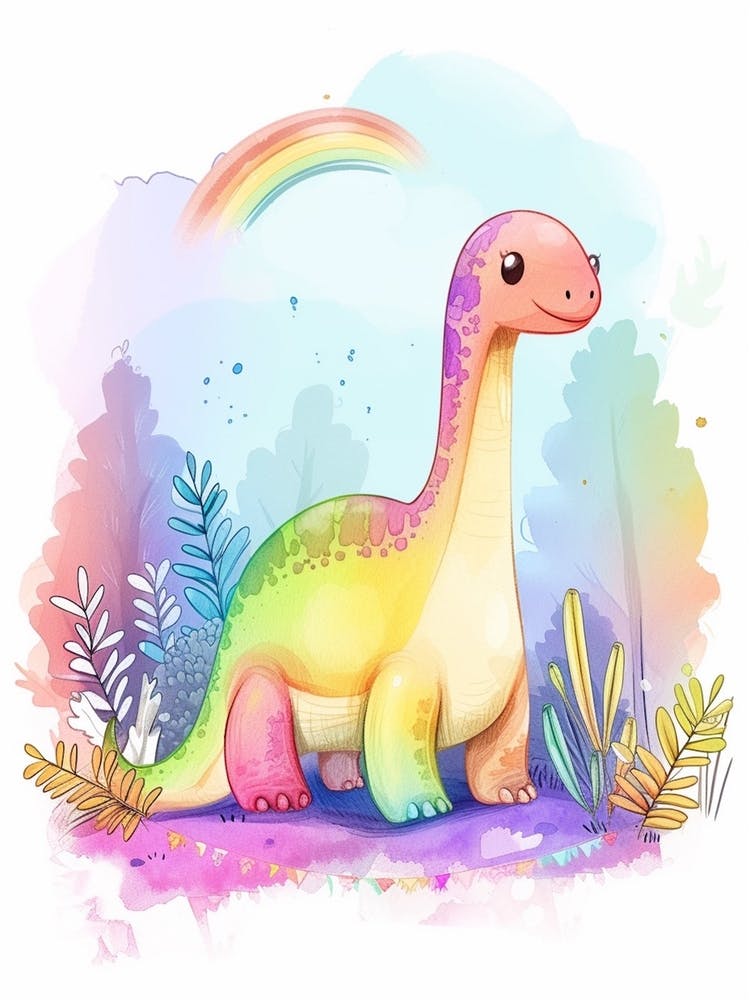 Pastel Rainbow Plateosaurus Dinosaur 1