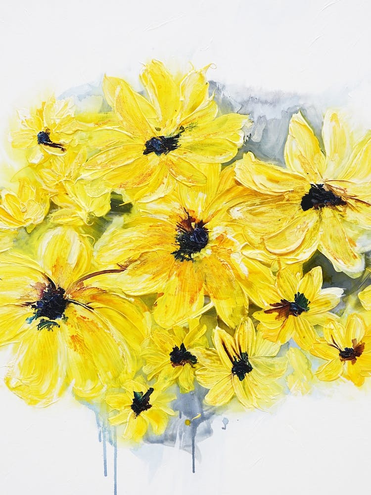 Yellow Flowers White Background Painting 1