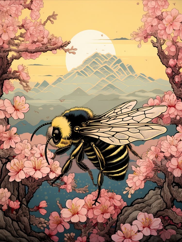 Hummel Tierzeichnung Im Ukiyo-e-Stil 1