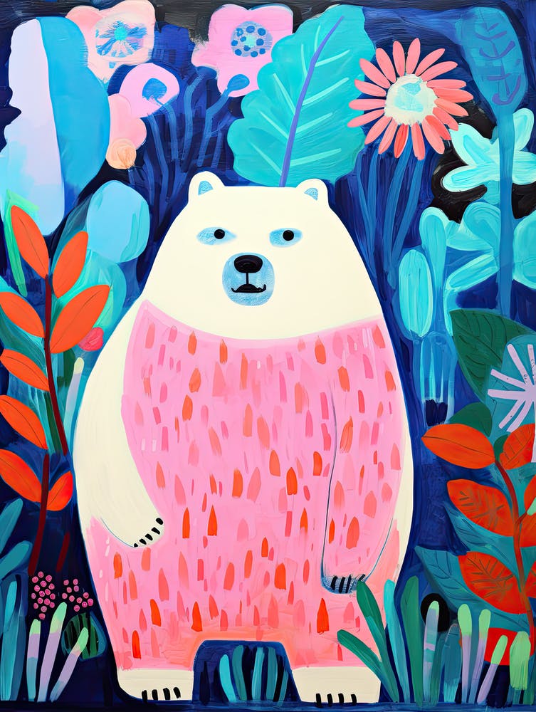 Cute Polar Bear In The Jungle, Matisse Inspired