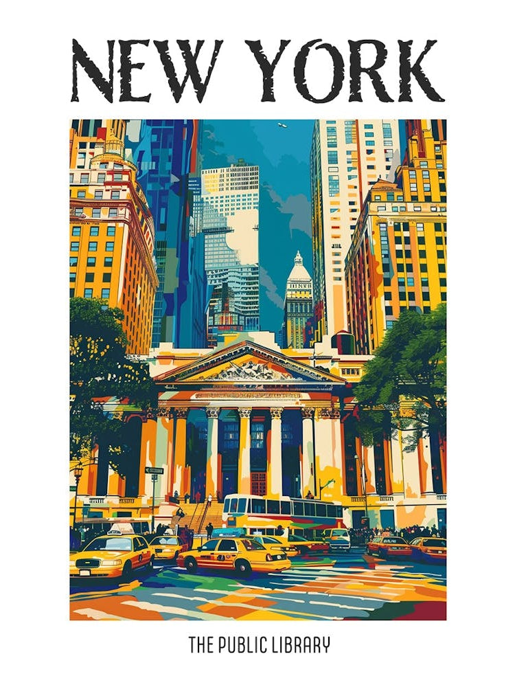 The New York Public Library New York Colourful Silkscreen Illustration 4 Poster