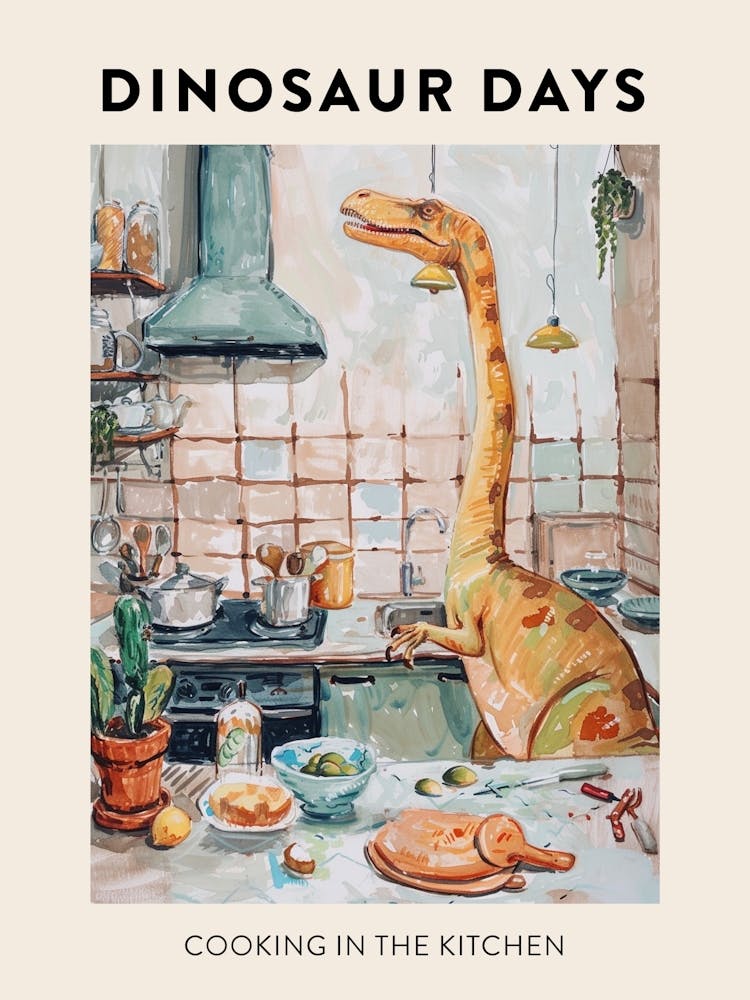 Dinosaur Cooking In The Kitchen Poster 1