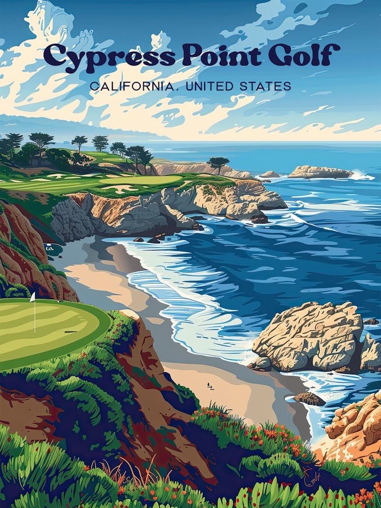 Cypress Point Golf Club Digital Travel Illustration